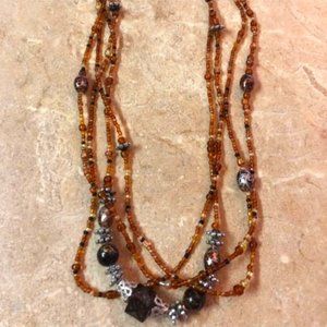 Brown Beaded Multi Layered Necklace